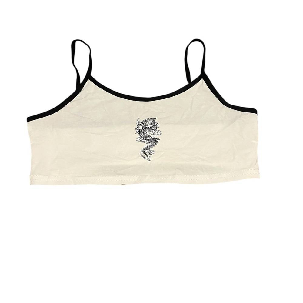 White Crop Top with Dragon Design
